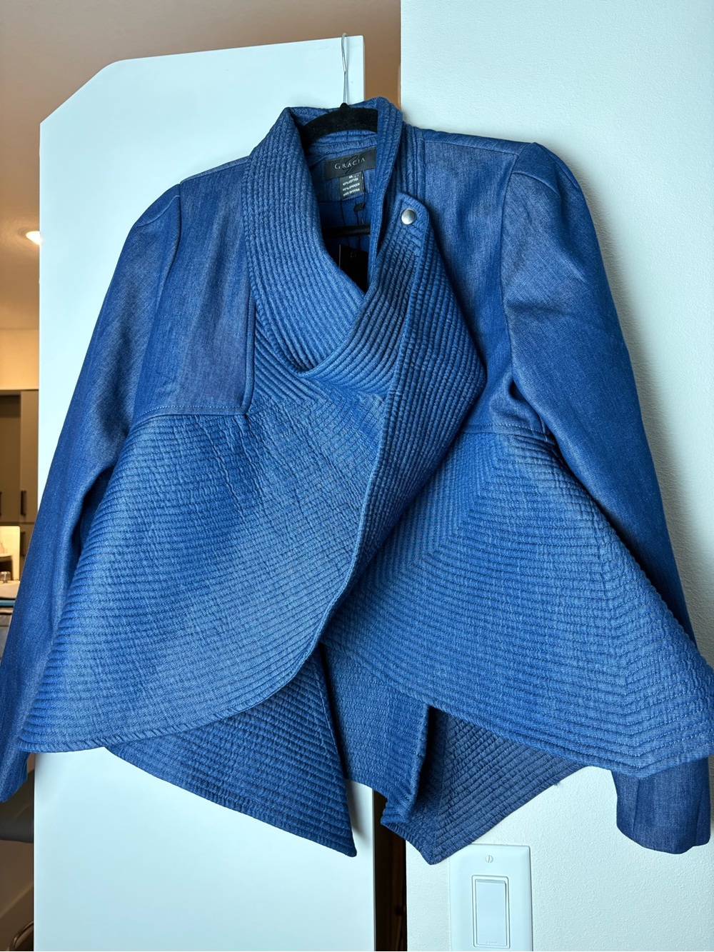 Gracia Designer Asymmetrical Jacket | Sculptural Blue Statement Blazer | Size M - Picture 9 of 14